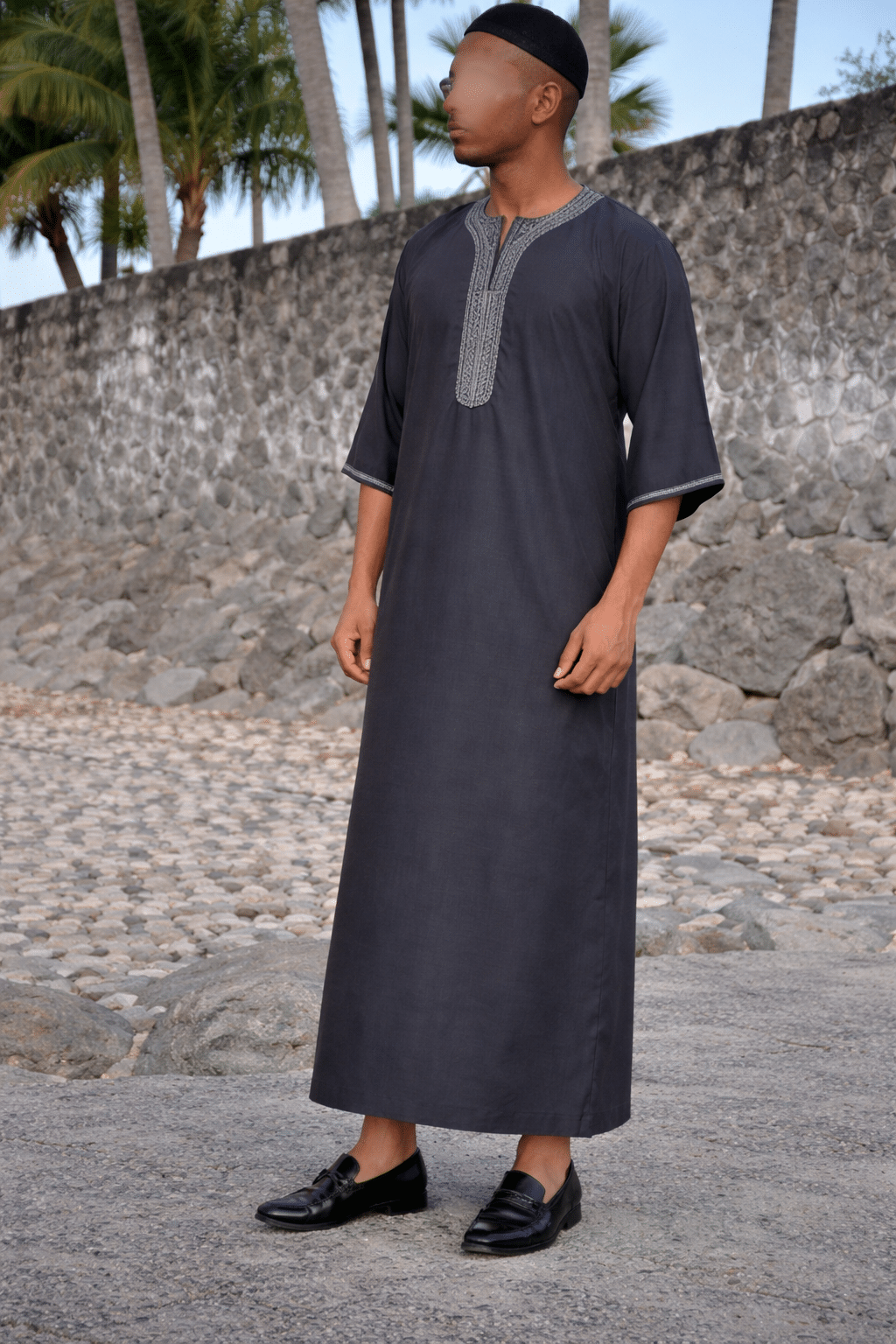 Gandoura Adulte - Gris foncé - Muslim Boutik Réunion Gandoura Adulte - Gris foncé – Image 1