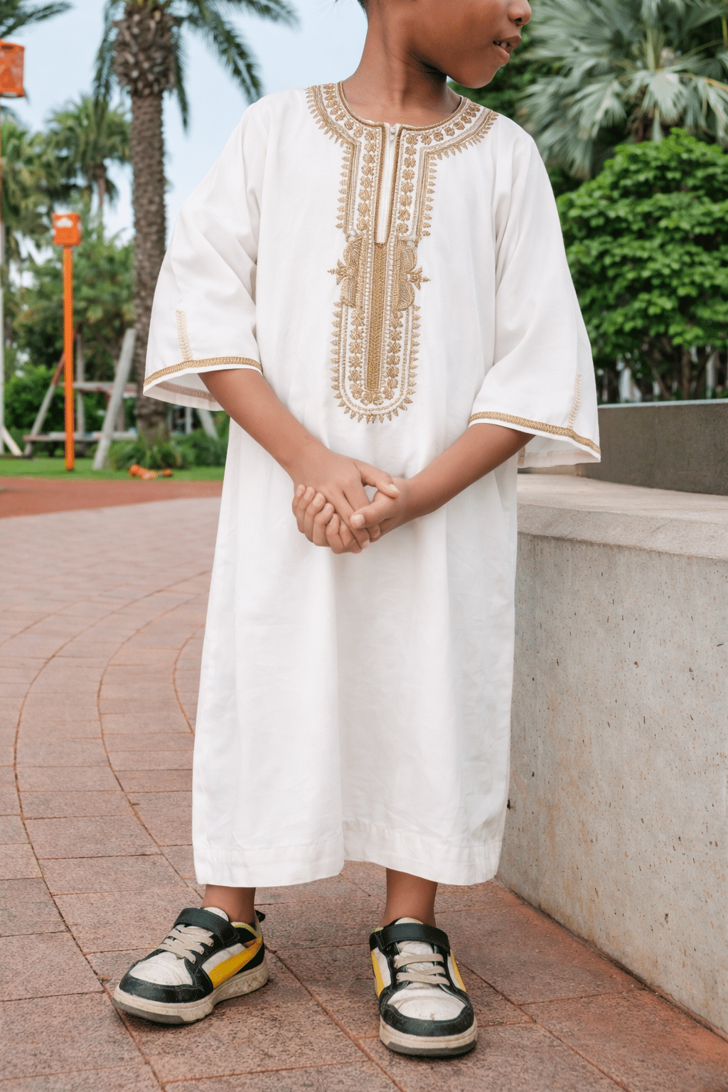 Gandoura Enfant - Blanc cassé - Muslim Boutik Réunion Gandoura Enfant - Blanc cassé – Image 1