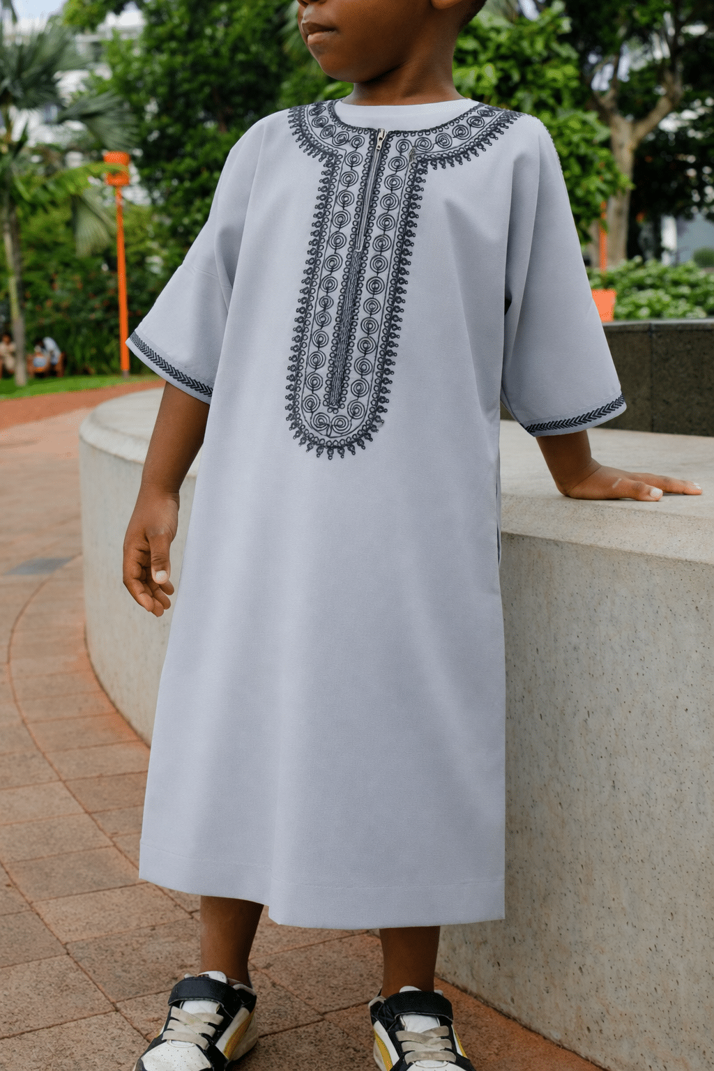 Gandoura Enfant - Gris clair - Muslim Boutik Réunion Gandoura Enfant - Gris clair – Image 1