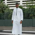 Qamis Brodé Adulte - Blanc et Noir