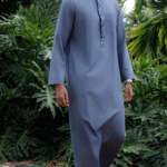 Qamis Brodé Adulte - Bleu Ardoise