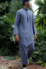 Qamis Brodé Adulte - Bleu Ardoise