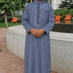 Qamis Brodé Enfant - Bleu Ardoise