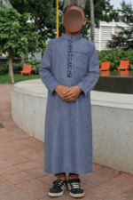 Qamis Brodé Enfant - Bleu Ardoise