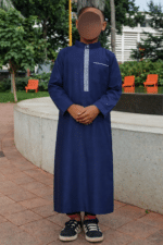 Qamis Brodé Enfant - Bleu Marine